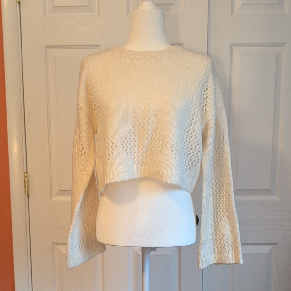 Madewell Cream Knit Cropped Bell Sleeve Sweater
